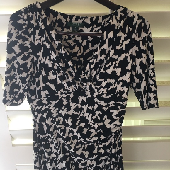 Ralph Lauren Womens Dress 8 Black White Faux-Wrap - Picture 10 of 11